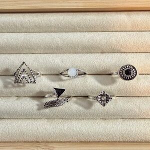 Silver Geometric Ring Set